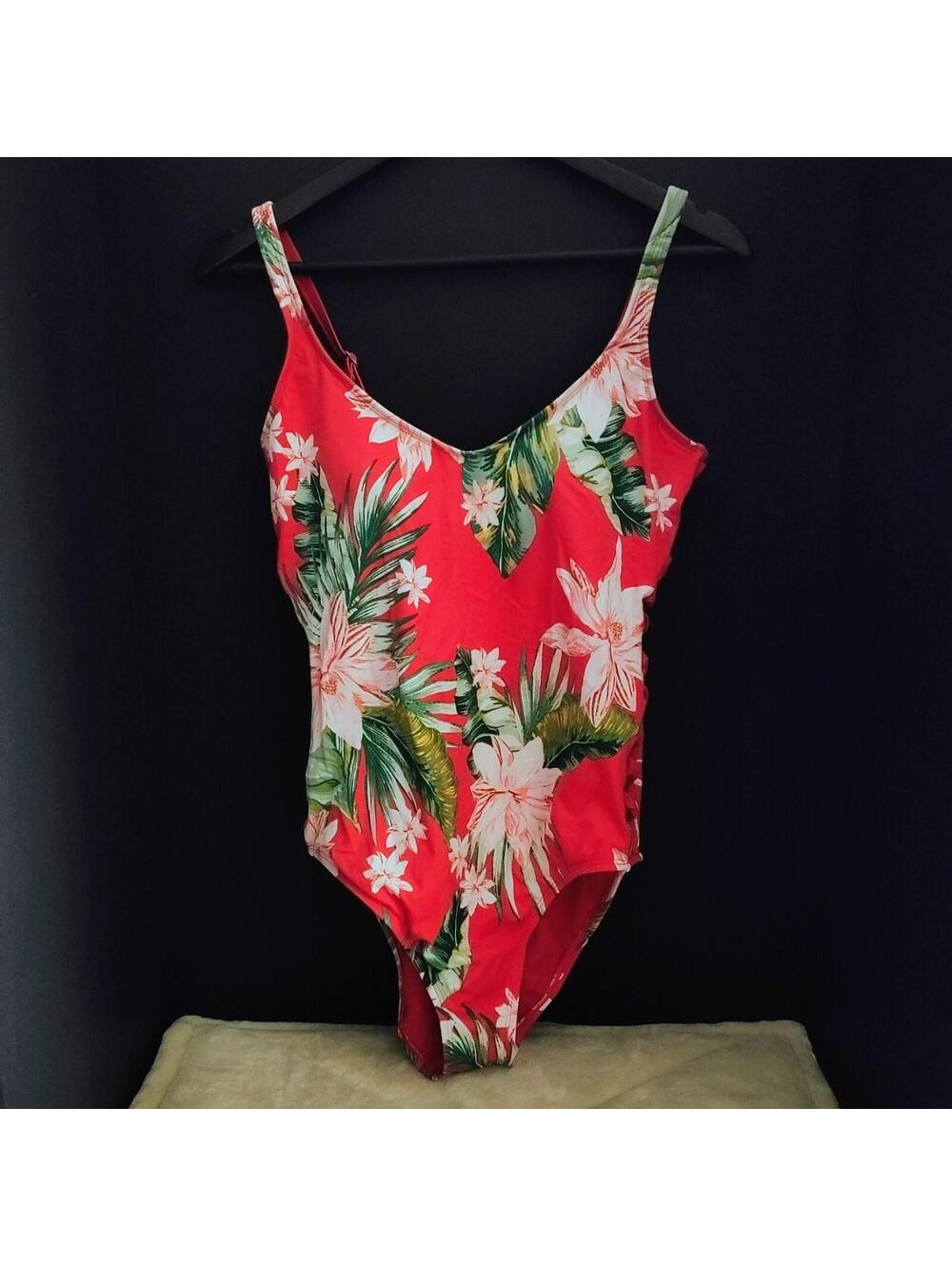 Swim Red Floral Malibu One Piece Size XL NWOT
